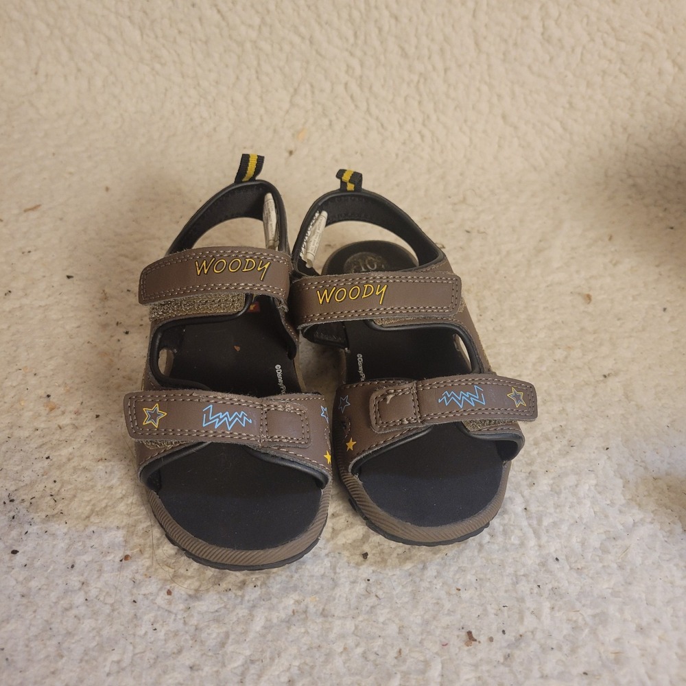 Disney Pixar Toy Story Woody Boys Sandals Size 10 Brown Hook Loop Shoes